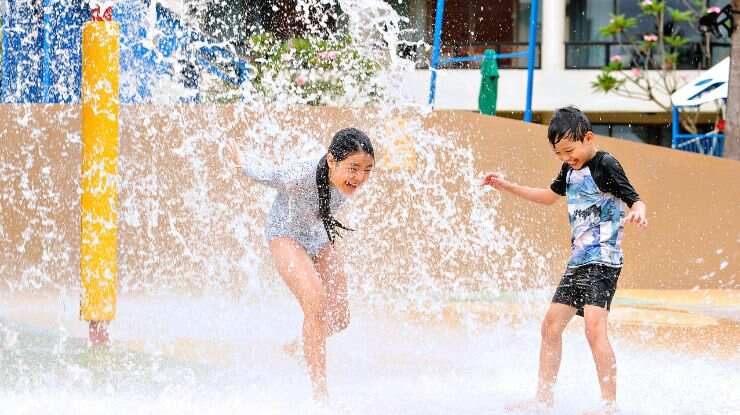 Entries to Water Play Area: enjoy playtime with a giant tipping bucket and three colourful water slides