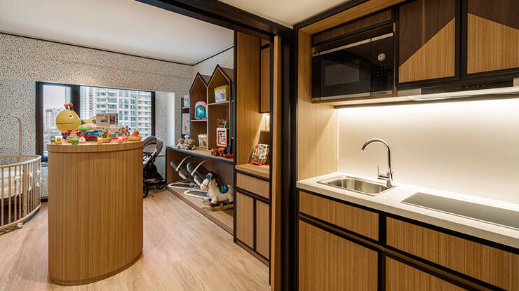 Access to Family Pantry Room with washing machine, strollers, milk warmers, toys etc